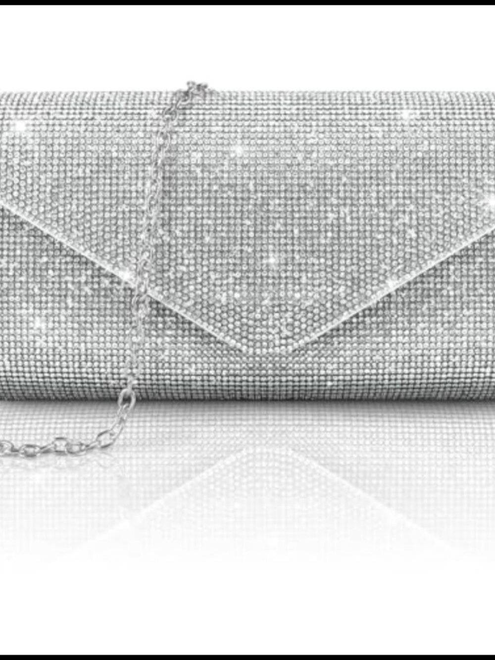 Rhinestone Satin Evening Clutch with Detachable Chain
